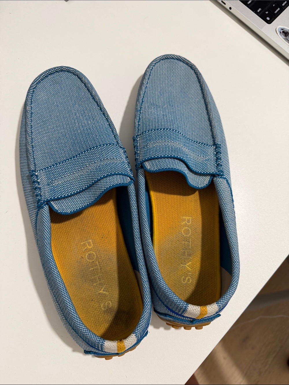Rothy's Men's Blue Canvas Slip-On Loafers with Yellow Insole